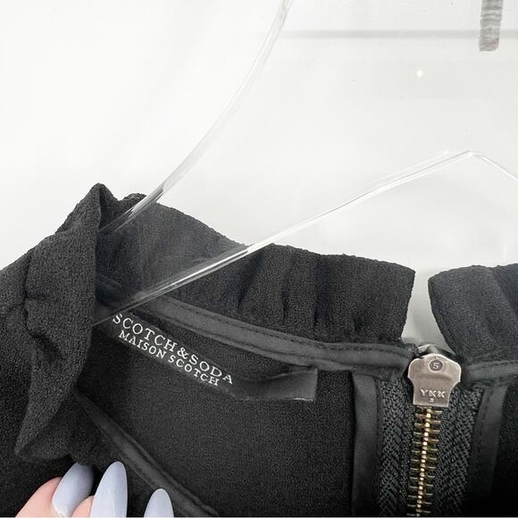 Scotch & Soda Voluminous Sleeve Ruffle Neck Mini Dress L Black - Picture 8 of 8